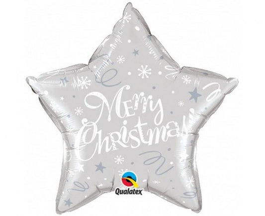 Коледа Merry Коледа Сребро Звезда, фолио балон 51 см