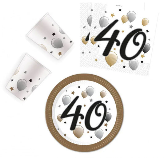 Честит Рожден ден Milestone Честит Рожден ден 40 Парти комплект 36 части with 23 см Plate