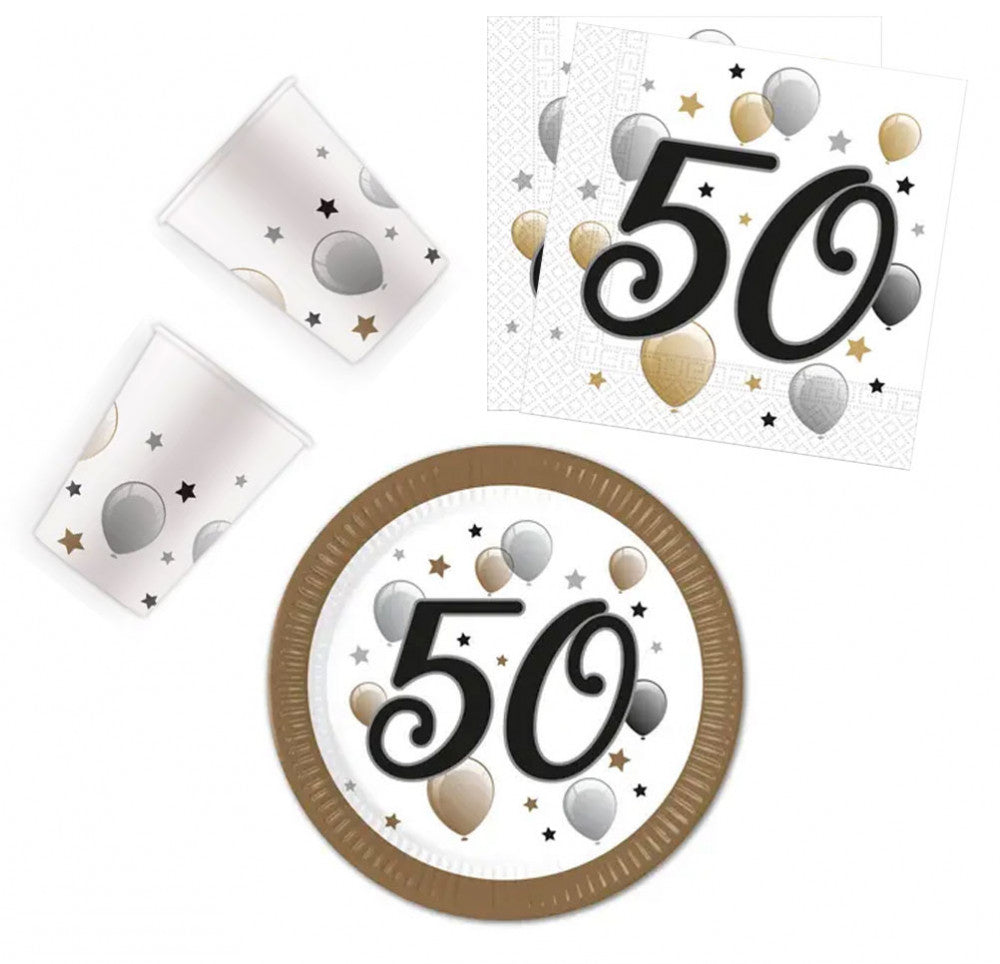 Честит Рожден ден Milestone Честит Рожден ден 50 Парти комплект with 36 pieces and 23 см Чинии