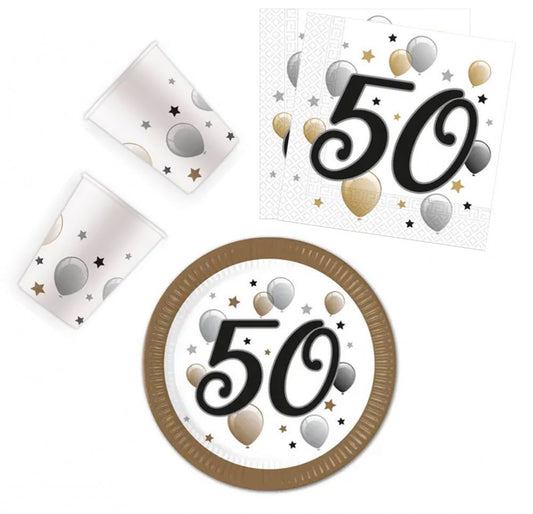 Честит Рожден ден Milestone Честит Рожден ден 50 Парти комплект with 36 pieces and 23 см Чинии