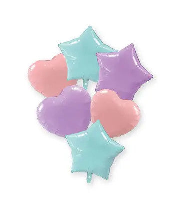 Цвят Pastel Син Розов Lilac Сърце, Звезда фолио балон 6-части комплект 46 см