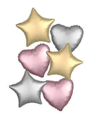 Цвят Satin Сърце, Звезда фолио балон комплект от 6 pieces 46 см