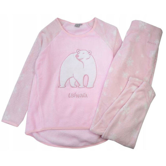 Ушуая Розов Fluffy Polar Bear Жени's Long Pajamas Plush S-XXL