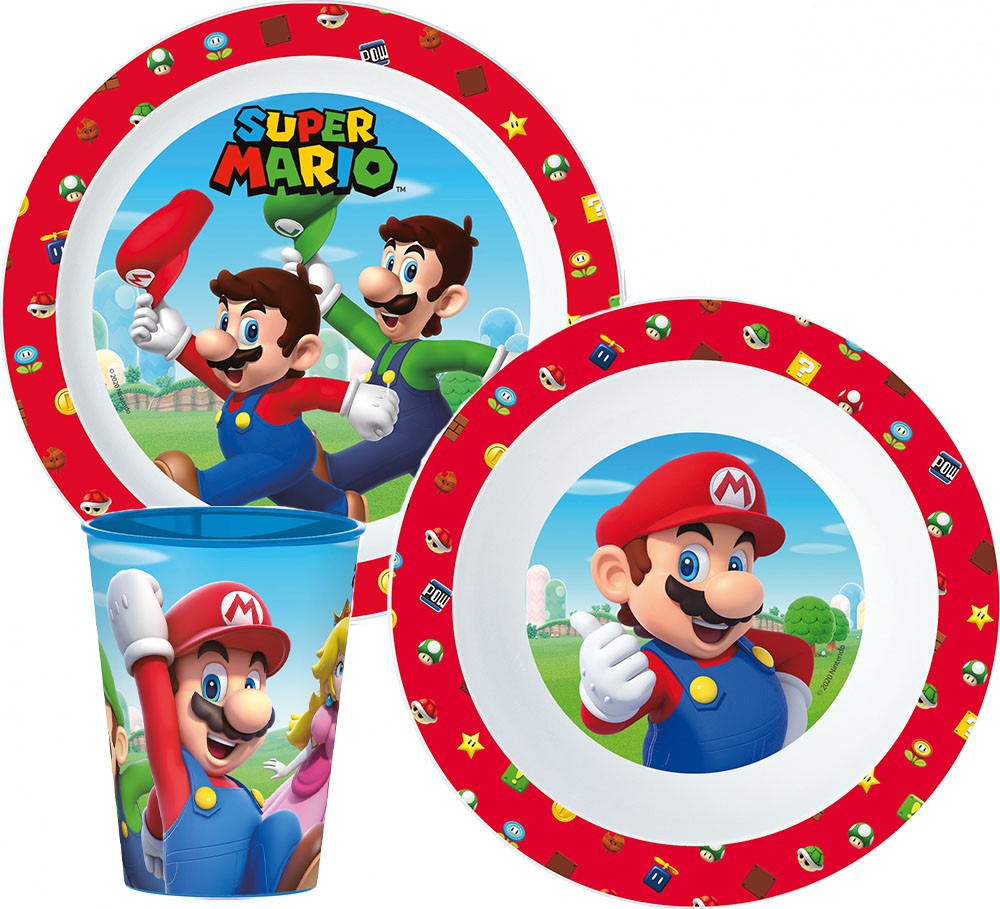Супер Марио tableware комплект, micro plastic комплект, with cup 260 ml