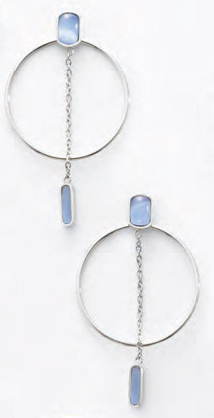 Виктория Сребро Color Hoop Обеци with Син Stones
