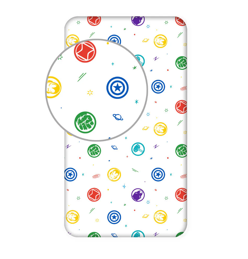 Charshaf s lastik Avengers - Detsko spalno belio za edinichno leglo