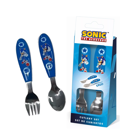 Комплект детски прибори за хранене - виличка и лъжичка Таралежът Соник Sonic