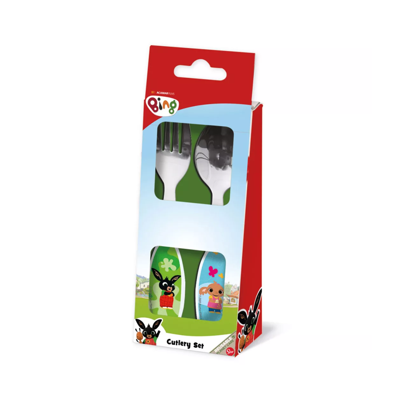 Комплект детски прибори за хранене - виличка и лъжичка Зайчето Бинг Bing