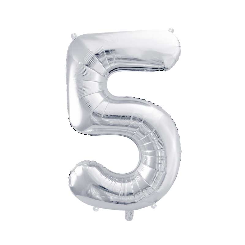 ФОЛИЕВ БАЛОН ЦИФРА "5" СРЕБЪРНА 86 см