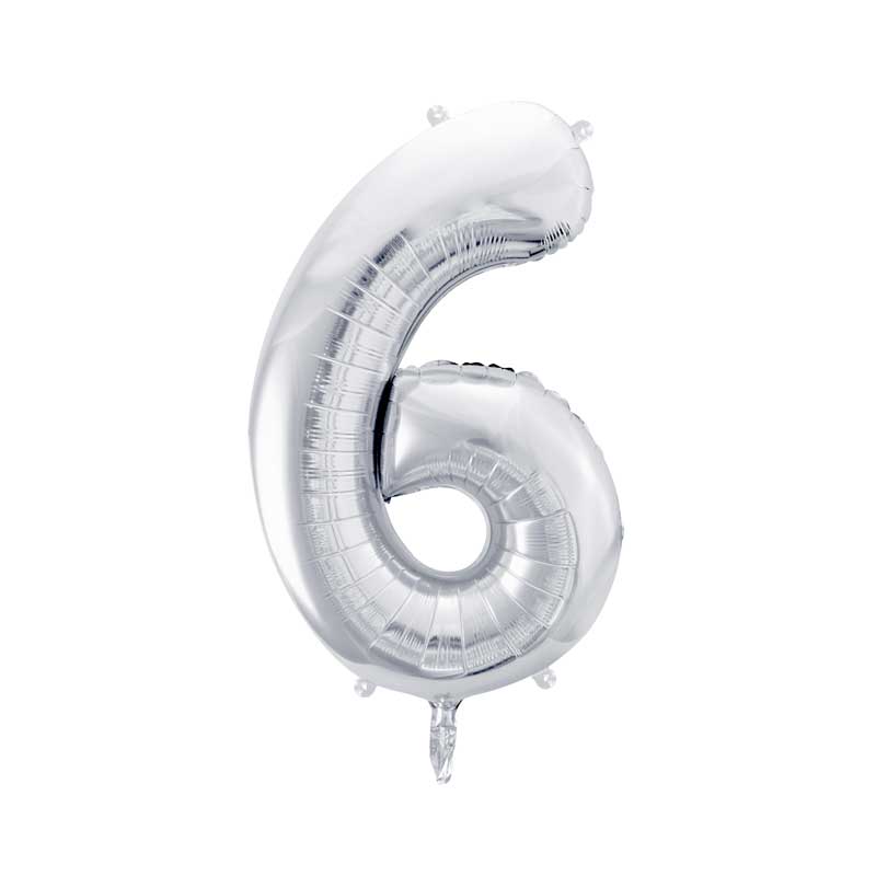 ФОЛИЕВ БАЛОН ЦИФРА "6" СРЕБЪРНА 86 см