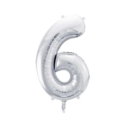 ФОЛИЕВ БАЛОН ЦИФРА "6" СРЕБЪРНА 86 см