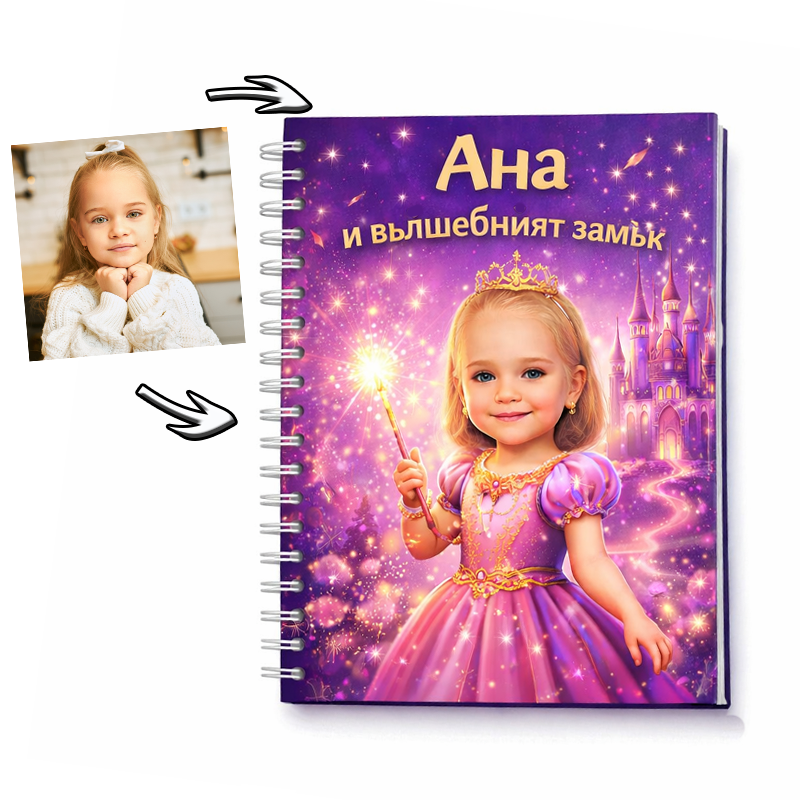 Персонализирана детска книга създадена по снимка и тема принцеси 