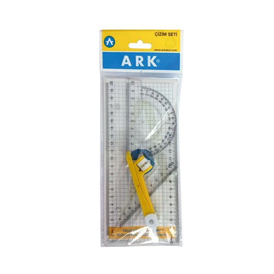 Чертожен комплект за училище - Линия триъгълник транспортир и пергел. Ученически пособия и канцеларски материали