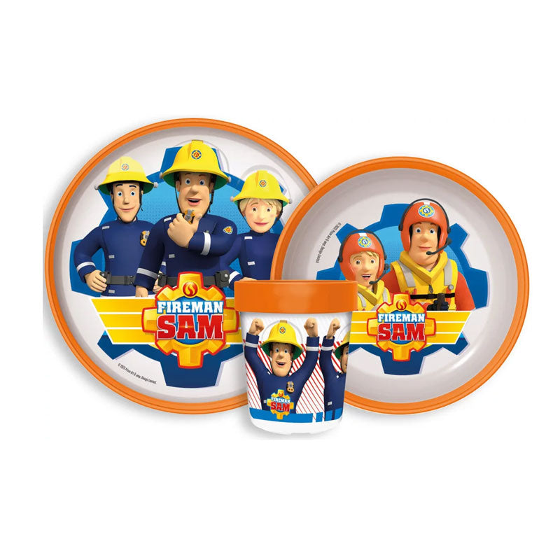 Детски комплект за хранене Пожарникарят Сам - Аксесоари за деца чаша чиния и купичка Fireman Sam