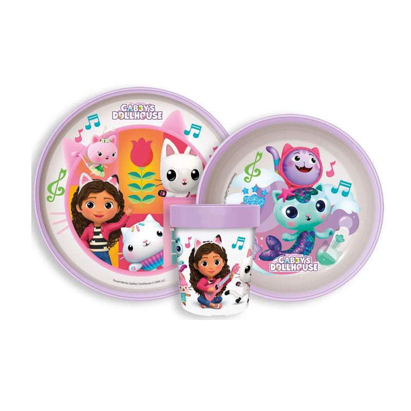 Детски комплект за хранене Къщата за кукли на Габи - Аксесоари за деца чаша чиния и купичка Gabbys Dollhouse
