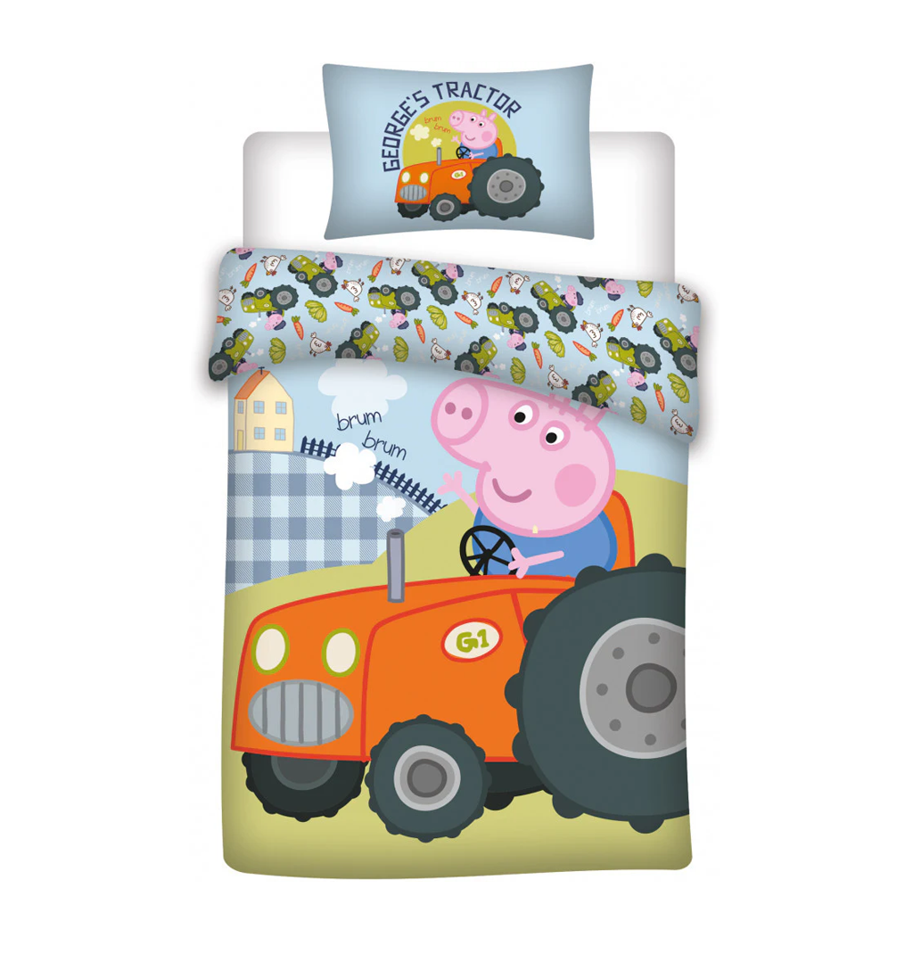 Спален комплект Джордж Прасенцето  Пепа - Детско спално бельо за детско легло и бебе кошара Peppa Pig