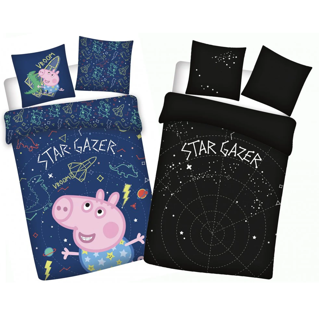 Светещ в тъмното спален комплект Прасенцето Пепа - Детско спално бельо за детско легло и бебе кошара Peppa Pig