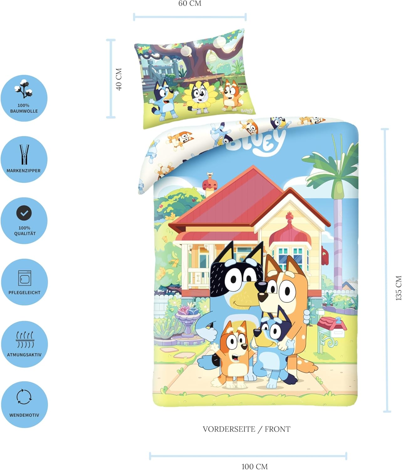 Spalen komplekt Bluey za edinichno leglo ili detsko leglo i koshara