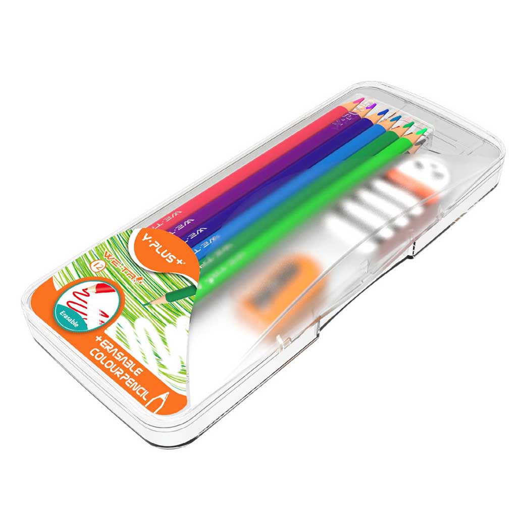 Изтриваеми цветни моливи с гума и острилка YPlus - Ученически пособия и арт материали